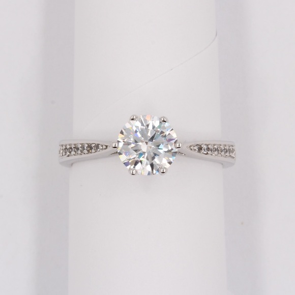 1 Carat CZ Diamond Platinum Plated Engagement Ring - Picture 5 of 8